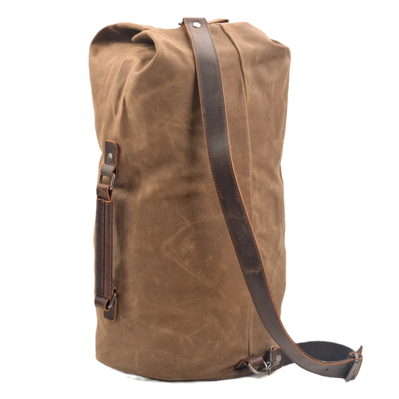 Waterproof waxed Canvas Backpack large capacity bucket bag cylinder bag mountaineering backpack military bag