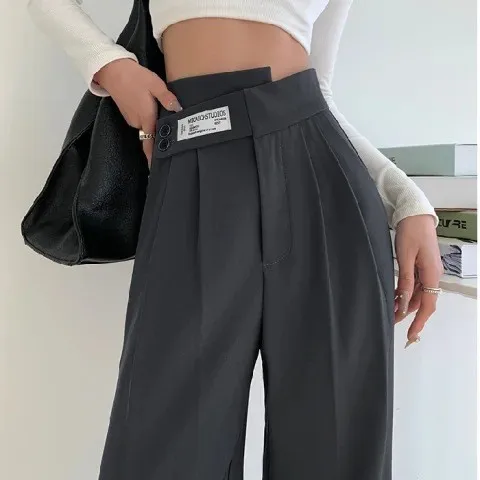 

2024 Spring And Autumn Women Double Button Trousers Casual Loose Solid Colour Drag Pants Fashion Office Lady Straight Suit Pants