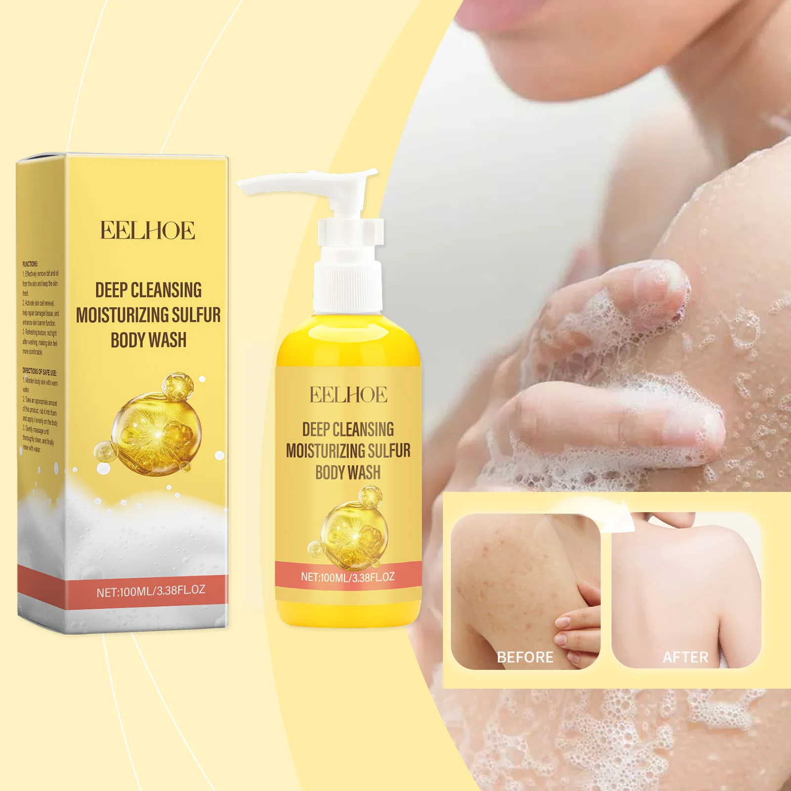 Il gel doccia detergente a base di zolfo idrata il corpo e la pelle, allevia la secchezza, è delicato e pulito e fornisce un rinfrescante