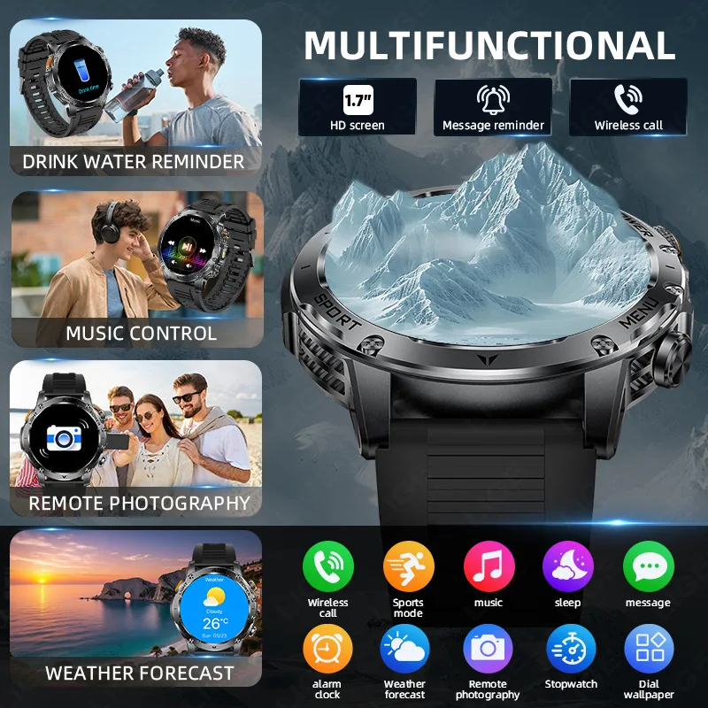 2026 New 1000mAh Battery T-Rex 3 Military Smart Watch IP69K Waterproof GPS HD Bluetooth Call 100+Sports Watch with Flashlight