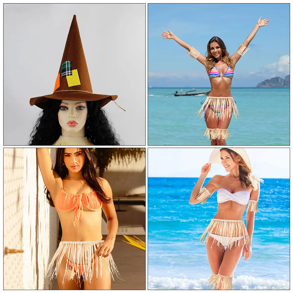 

Реквизит для макияжа, юбка с травой, комплект из пяти предметов, нетканый материал Луау, тропические гавайские аксессуары