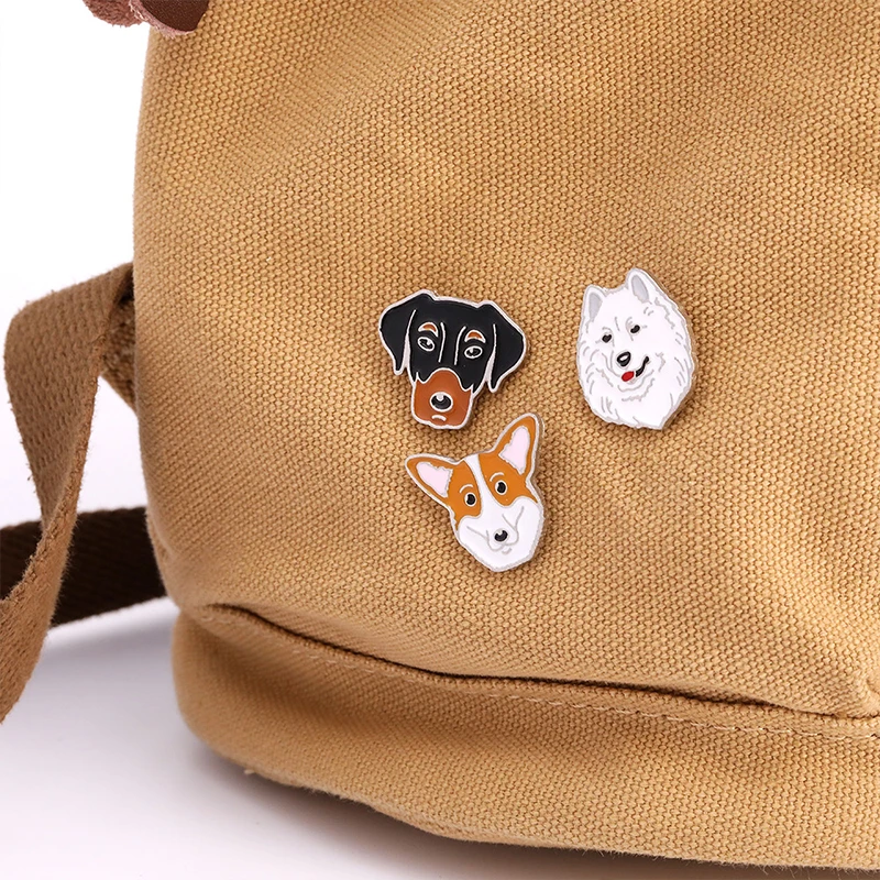 Cute Dog Brooch Pet Puppy Corgi Bichon Poodle Samoyed Bulldog Husky Pug Schnauzer Enamel Pins Multiple Accessories Button Badge