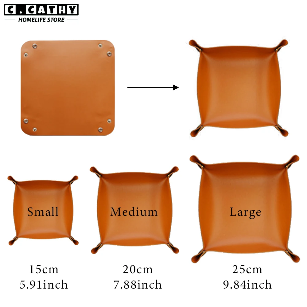 Leather Tray Foldable Table Catchall Storage Box Jewelry Key Coin Desk Top Organizer Entryway Nightstand Home Office Decoration