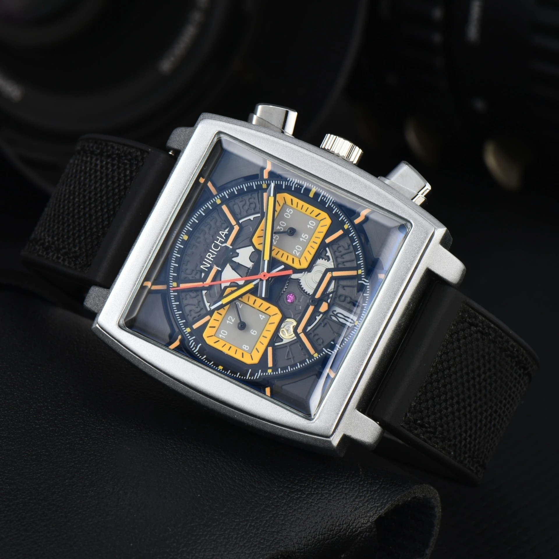 ​​Designer Square Mens Watch 6 Hand Multi Function Quartz Movement Two Tone Strap Luxury High End Wristwatch Business Casual​​