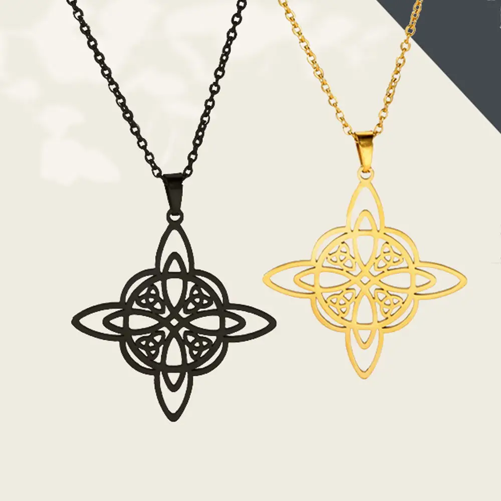 collar de nudo de las brujas para mujer, joyería de la buena suerte, irlandés, amuleto de acero inoxidable, amuleto Vintage,Amuleto pagano  Collar de brujería  Nudo de acero inoxidable Abayat Amuletos de buena suerte