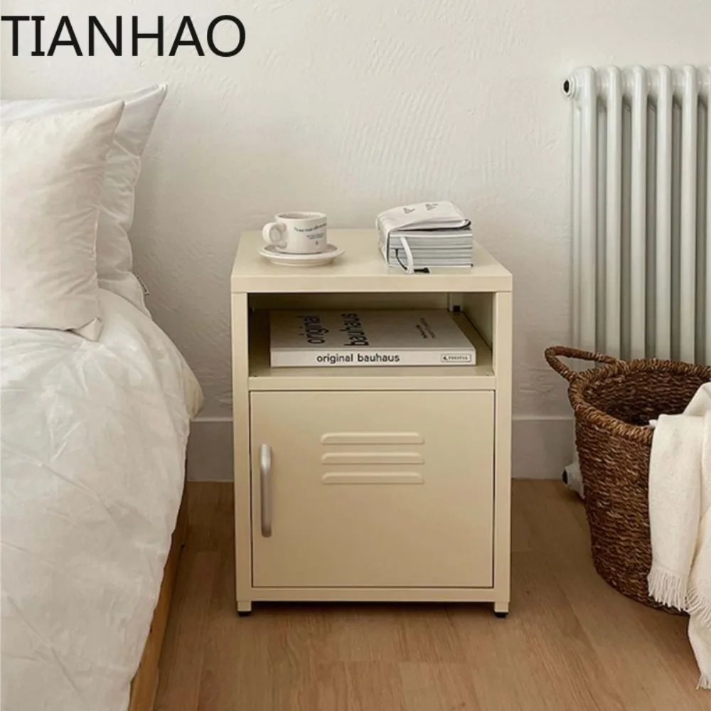 Home Cream Color Storage Cabinet INS Style Simple Bedside Table Bedroom Organization with Material Storage Solution