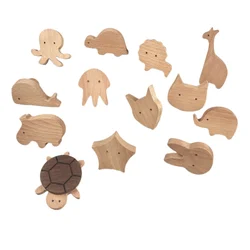 Nordic Animal Shape Cabinet Handles Wooden Drawer Knobs Kids Safety with Screws Furniture Handle Door Pulls