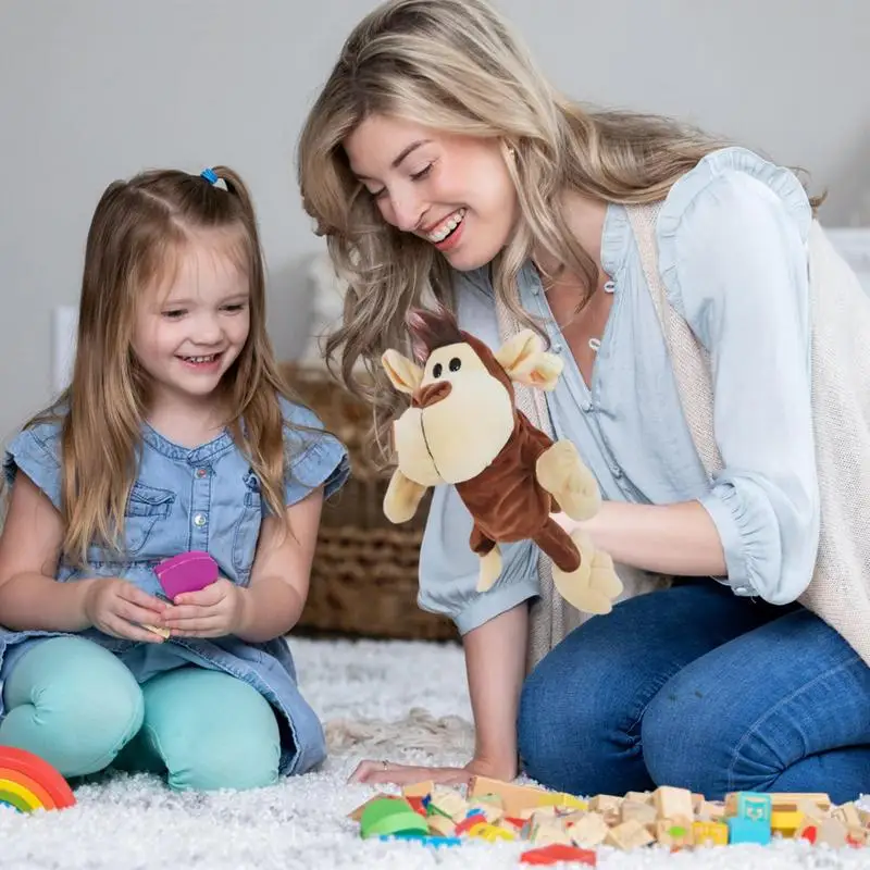 Fantoche de mão para crianças, boneca de fantoche de contar histórias para show, teatro, bonecas de animais macios, cesta para aniversário, feriado, natal