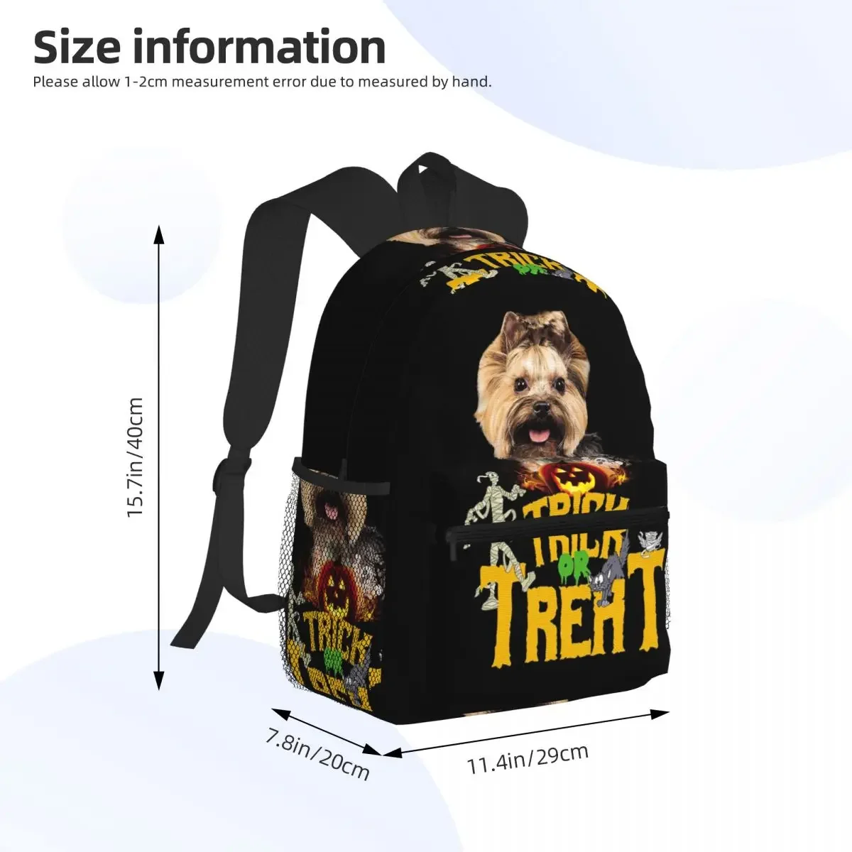 Yorkshire Terrier Happy Halloween Trick Or Treat Student Backpack School Bag Hiking Daypack for Boys Girls Bookbag Shoulder Bags