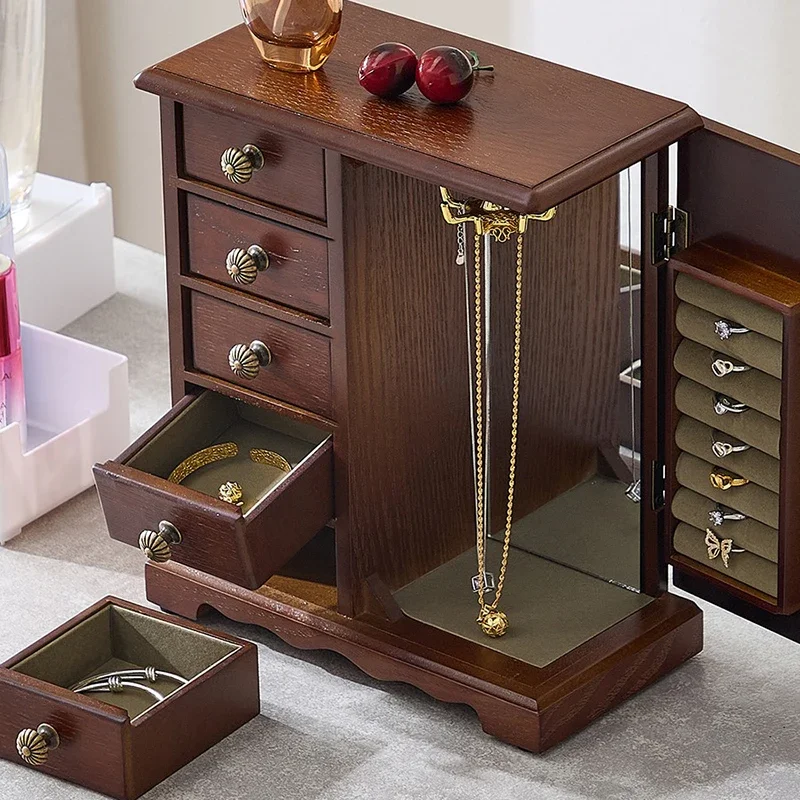 Wood Jewelry Box Velvet Drawer Ring Necklace Holder Earrings Luxury Jewelry Boxes Organizer Display Stand Women Accessories