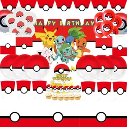 Pokemon Birthday Party Decorations Pokeball Foil Balloons Disposable Tableware Plate Napkin Backdrop For Kids Boy Party Supplies