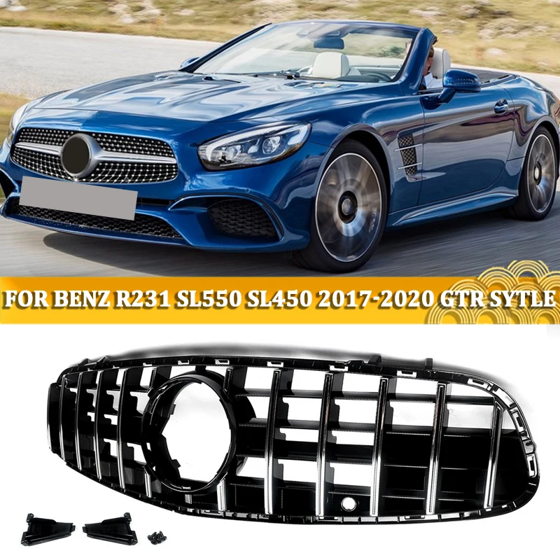 

GT Front Grille Grill Chorme+Black Fit Mercedes Benz R231 SL500 SL550 2017-2020