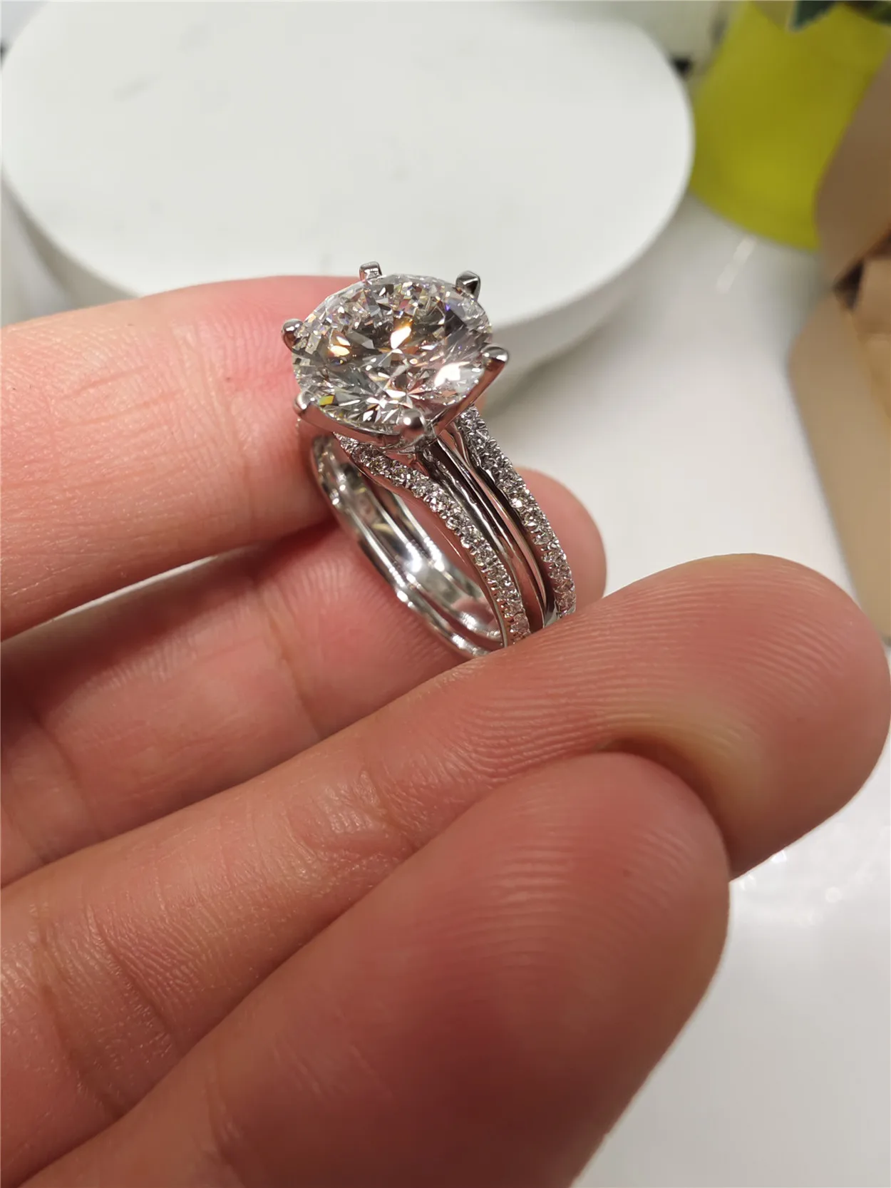 Custom 3CT 6-Prong Lab-Grown Diamond Engagement Ring Set in 18K Gold for Women – Wedding Stackable Bridal Jewelry view 5