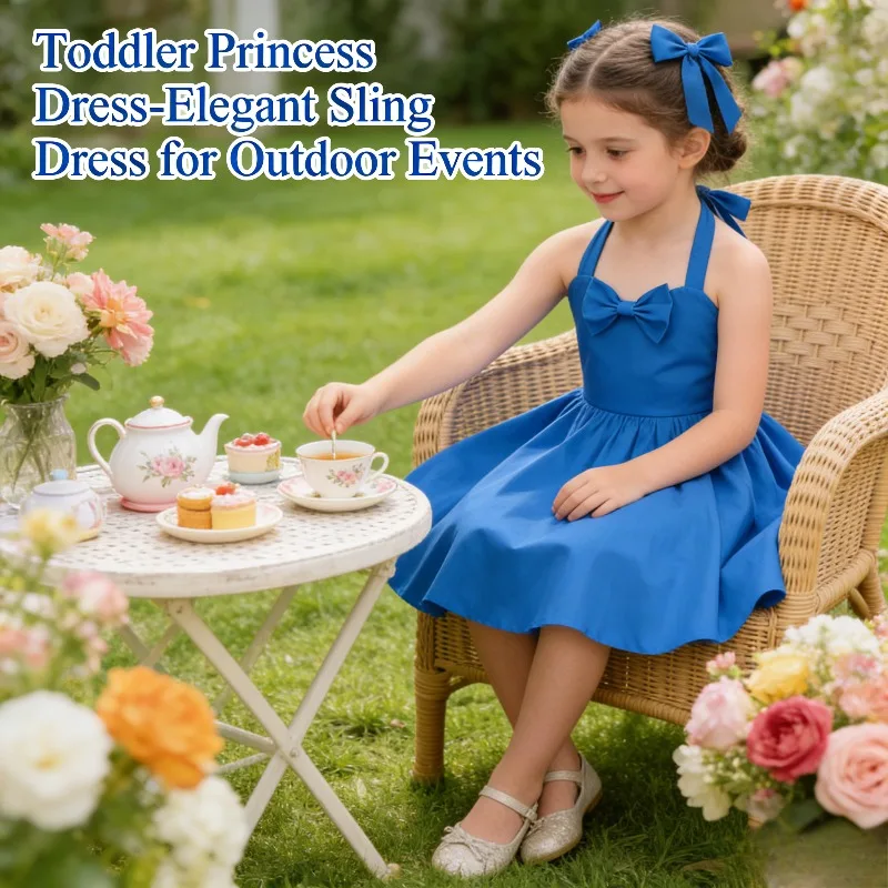 

Girls Dress 2025 Summer New Floral Print Audrey Hepburn Style Halter Neck Strappy Dress for Girls Parties Special Occasions
