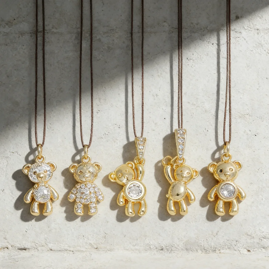 

Набор из 4 подвесок: милые медведи, блестящие шармы в виде животных, латунь, кубический цирконий, аксессуары для изготовления украшений своими руками (для ожерелий и браслетов)