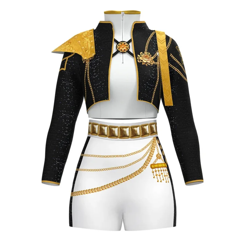 

Anime Kpop Demon Hunter Cosplay Rumi Zoey Mira Costume Kids Girls Black Golden Stage Performance Clothes Halloween Partya;2,c'4