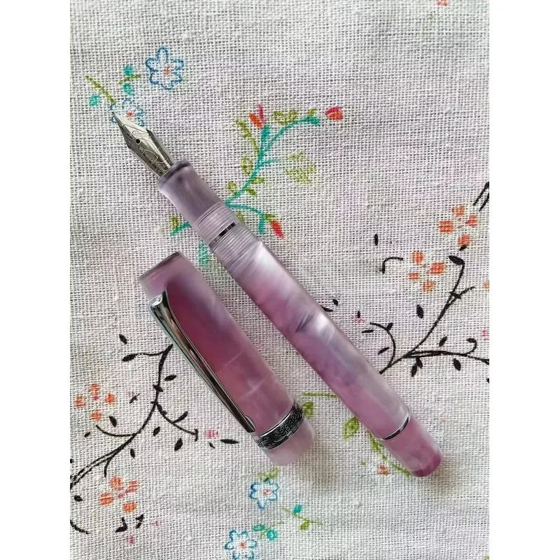 Hot Smooth Kaigelu 316 Stainless Steel Fountain Pen with Marble Acrylic Body Lemon Yellow Design Amber Pattern Nib Luxury