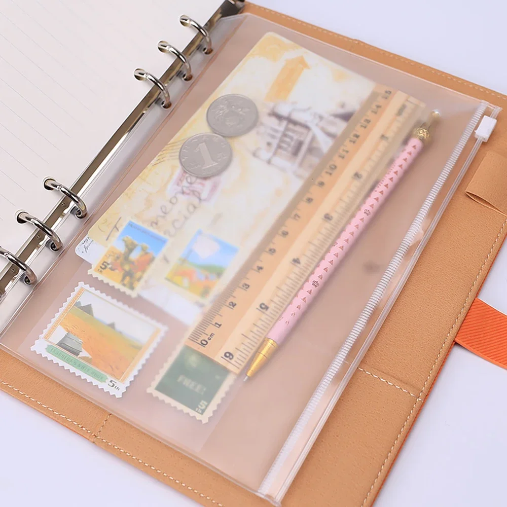 Transparent PVC Storage Card Holder For A5 Personal A7 Binder Rings Notebook 6 Hole Zipper Bag Pouch Diary Planner Accessories