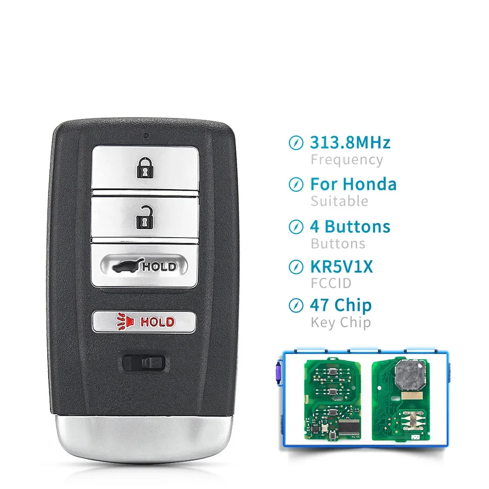 KEYYOU New ID47 Chip FCC ID: KR5V1X 313.8MHz Keyless Go Car Remote Key For Acura TLX ILX MDX RDX RLX 2015-2020