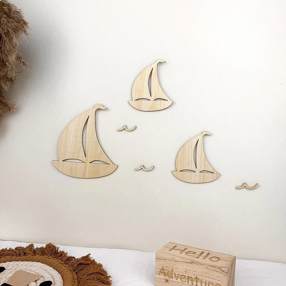 Ocean Themed Wooden Wall Stickers Creative Sailboat Decor for Kids Room