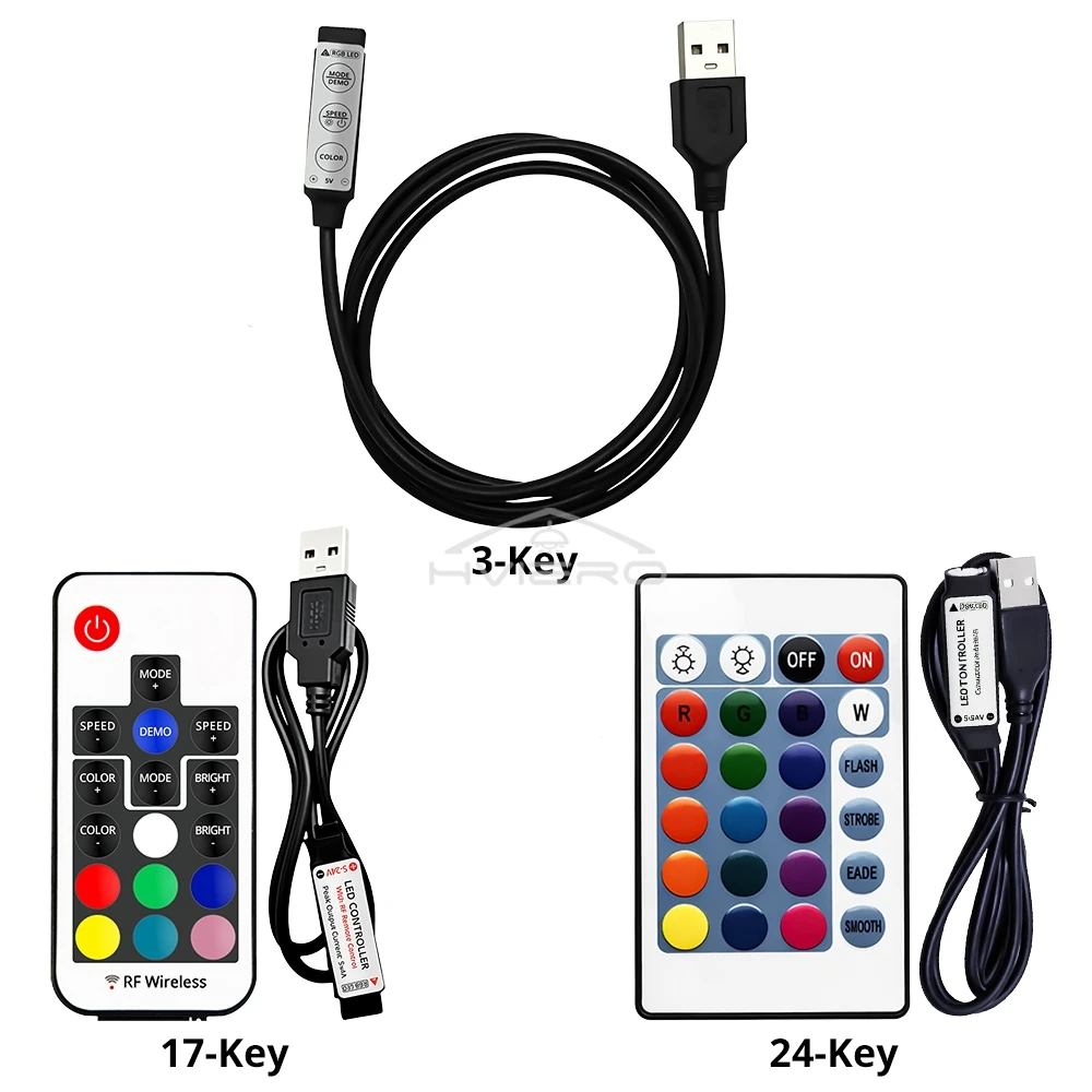 DC 5V USB RGB 제어 LED 라이트 스트립, 3K 17K 24K 무선 원격 키 LED 컨트롤러, 144W 고전력 조광기 스위치 변색