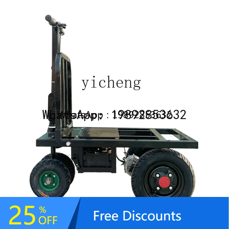 A1 electric hand push flatbed truck to pull cement tiles special construction site load folding truck to pull goods four-wheel