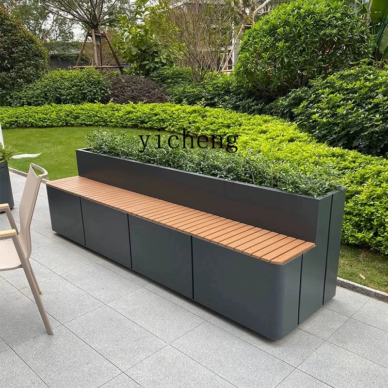 LX Outdoor Stainless Steel Seat Flower Box Combination Square Commercial Street Flower Bed Seat