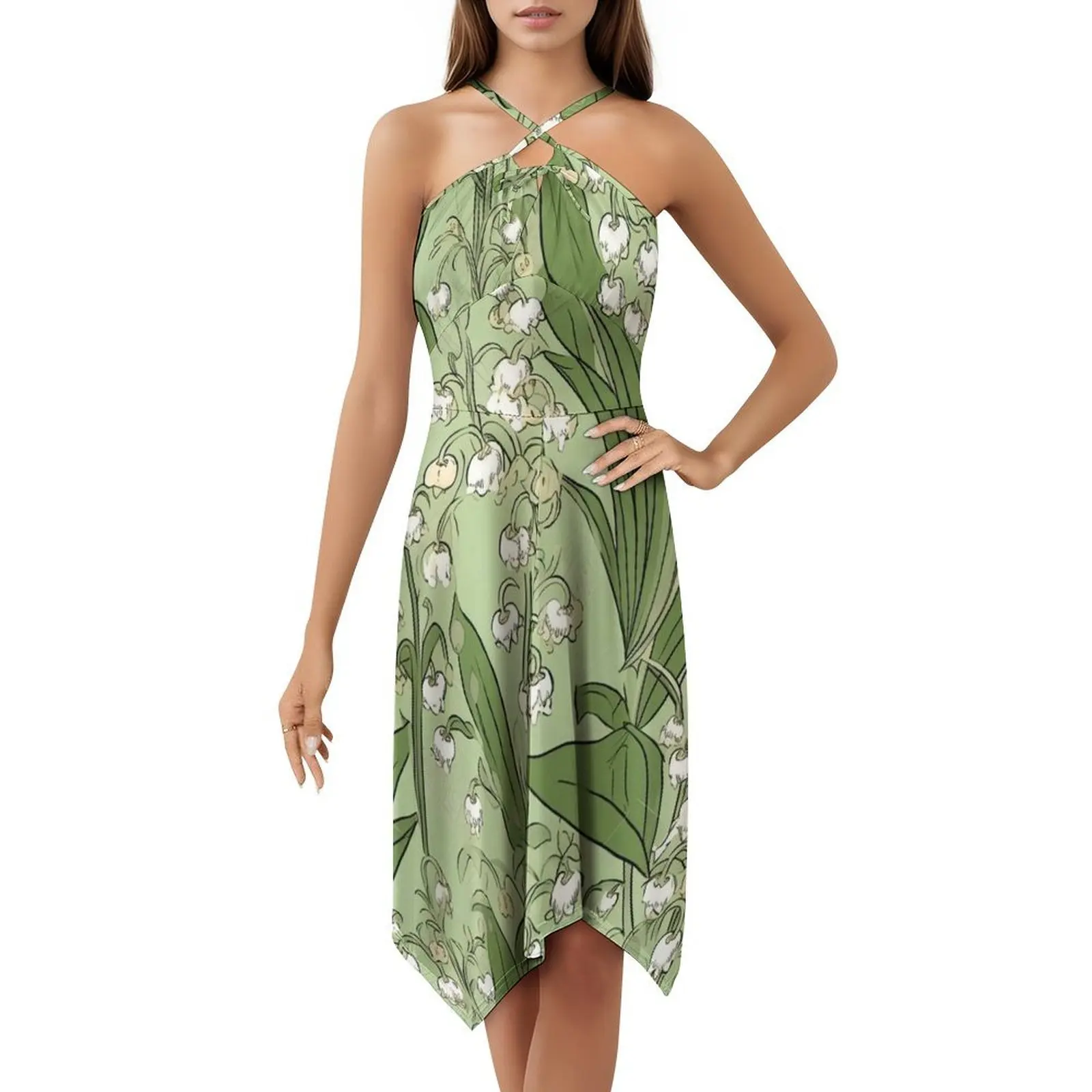 عطر الربيع الأسر: فستان Lily Of the Valley بخط عنق على شكل قلب، فستان أنيق للحفلات الصيفية للنساء مزين بالزهور
