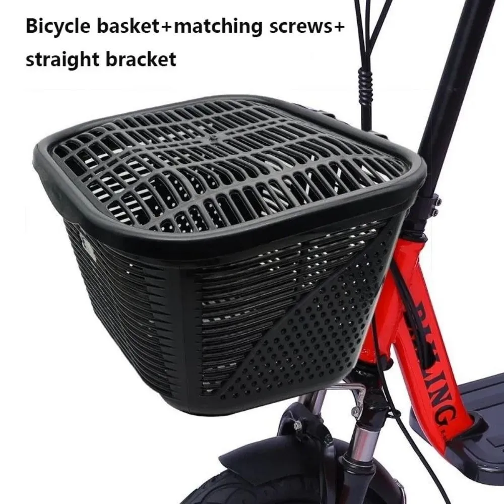Large Capacity Electric Vehicle Basket Bag Thickened Plastic Bicycle Front Hanging Basket Black with Lid