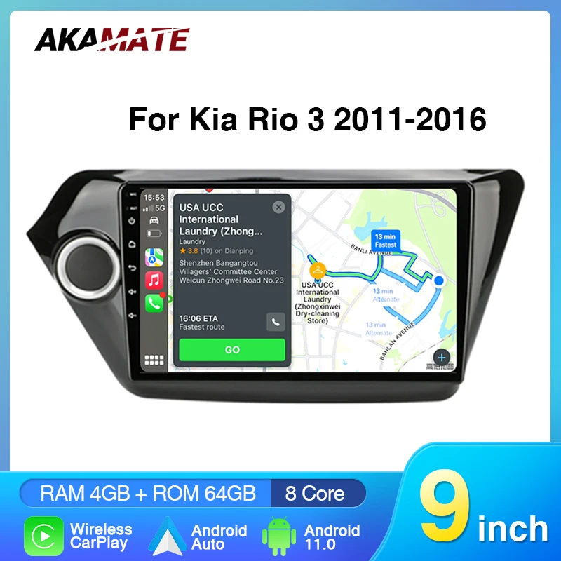 

Wireless CarPlay Android Auto Radio for KIA RIO 3 2011-2016 Car Multimedia Player 2din Autoradio FM RDS GPS Bluetooth