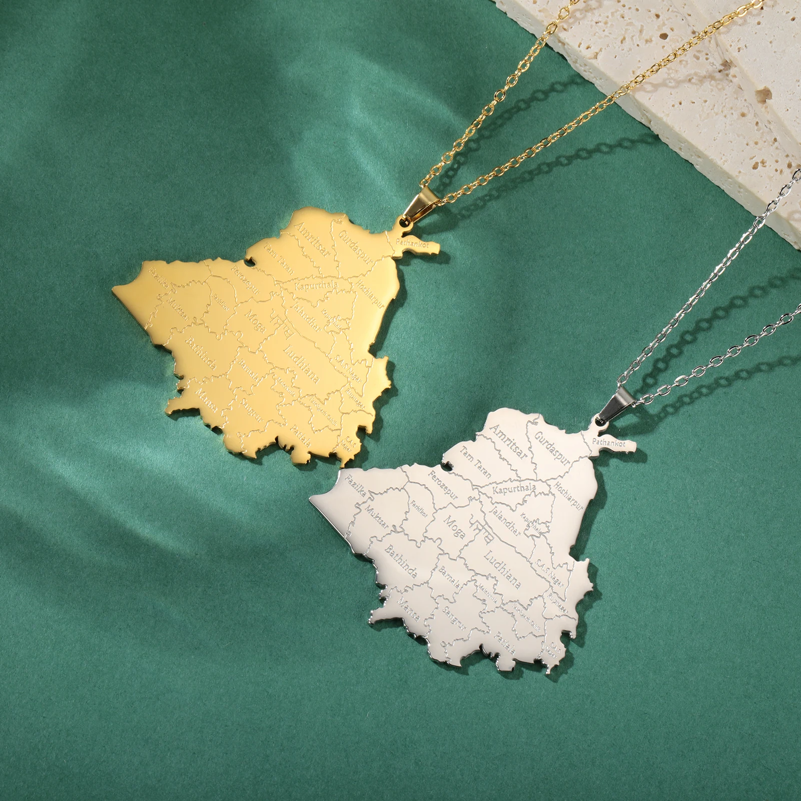 Punjab Karte Anhänger Edelstahl Halskette für Männer und Frauen Mode nationale Karte Reise Souvenir Geschenk Schmuck Geschenk
