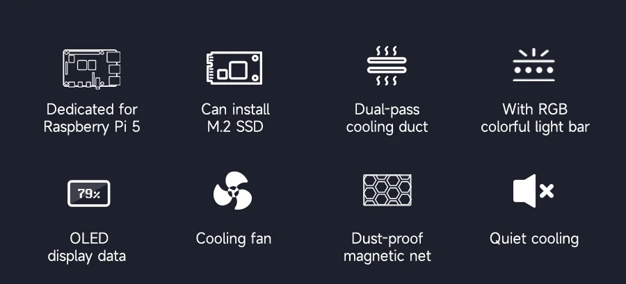 Yahboom Raspberry Pi 5-Schutzhülle, Mini-Kit mit Lüfter und Farbwechsel, Umgebungslicht, unterstützt Installation, M.2 SSD – Detail 3