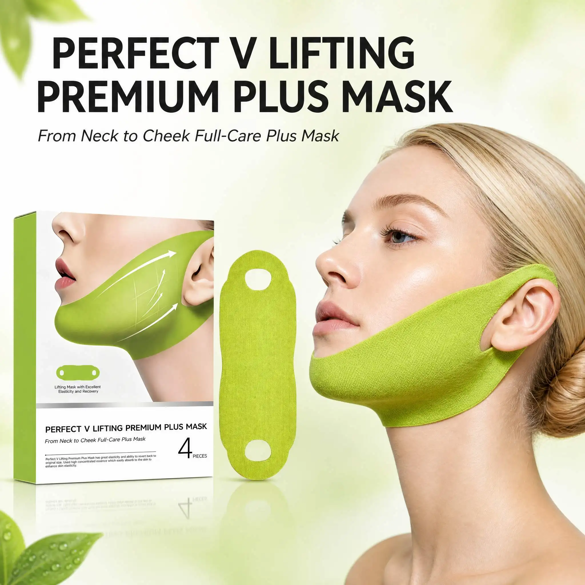 4 Peças de Máscara Firmadora e Lifting em Forma de Cacto, Gel Hidratante de Colágeno para Lifting Facial, Redução de Queixo Duplo e Linha do Maxilar com Centella Asiatica