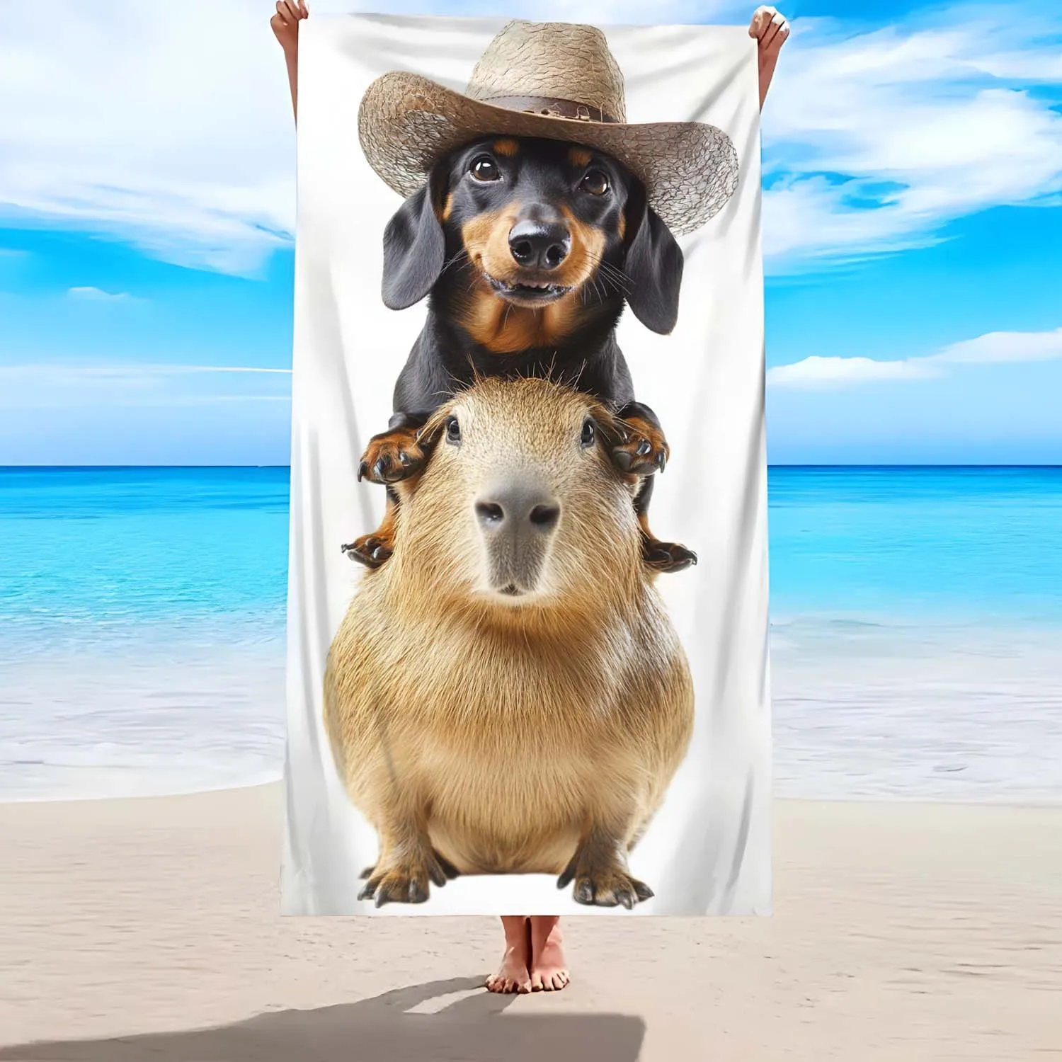 Oversized Capybara Beach Towel Quick Dry Microfiber Pool Bedding Sausage Dog Bath Blanket Sandproof Seaside Picnic Cloth Gift