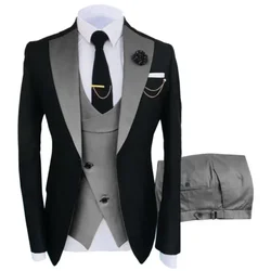 Homens Peaked Lapel Marinha fantasia, noivo sking, casamento Prom, Terno masculino, Slim Fit Blazer, ternos masculinos clássicos, 3 pcs