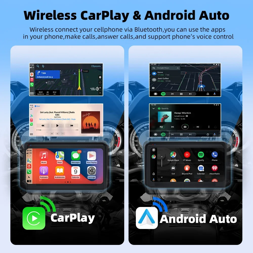 6,25 navegación para motocicleta pantalla inalámbrica CarPlay pantalla inalámbrica para motocicleta Android Auto Monitor TPMS DVR Dual BT