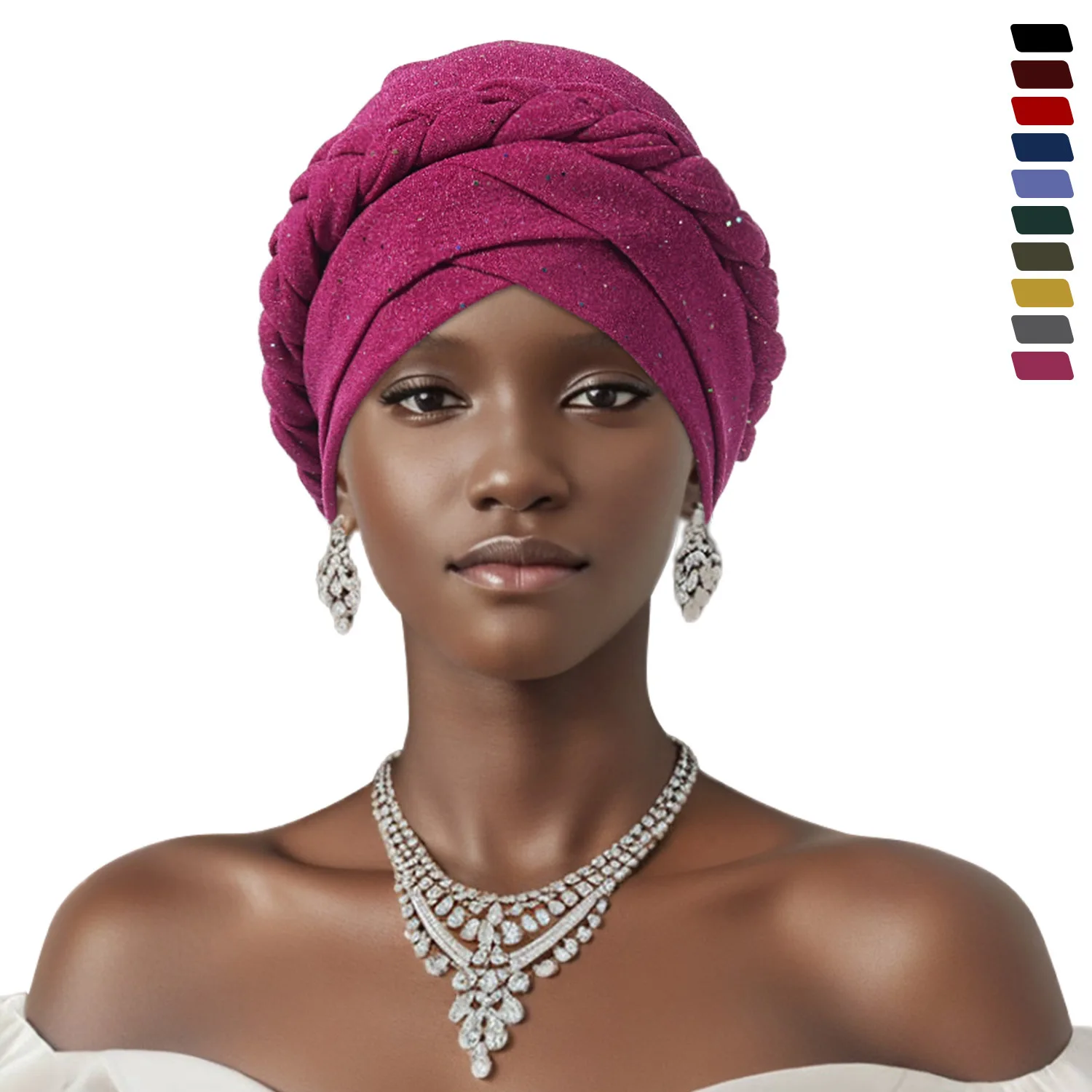 

Indian Glitter Turban Nigeria Head Ties Wedding Party Headgear African Headtie Already Made Women's Auto Gele Female Head Wraps