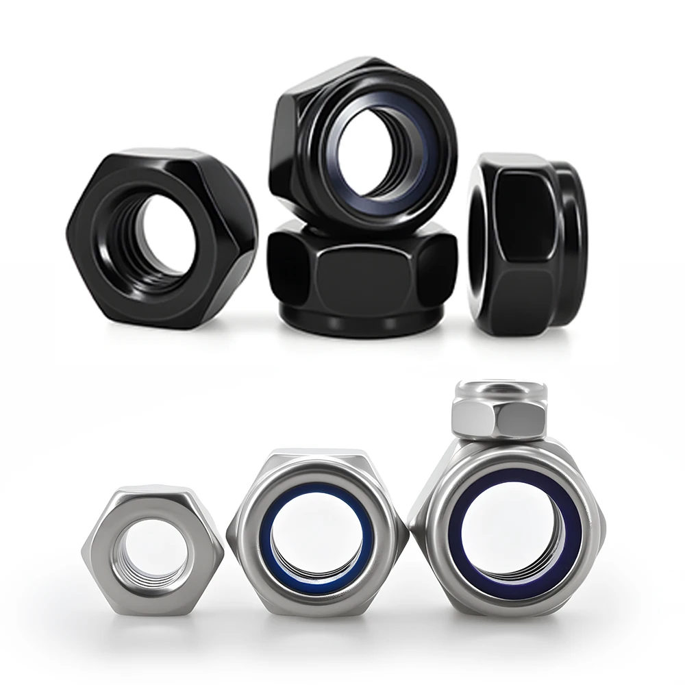 Ăcrou DIN985 en acier inoxydable 304/noir, Ă©crou de blocage hexagonal en Nylon, Ă©crous autobloquants M2M2.5M3M4M5M6M8M10M12M14M16M18M20M24