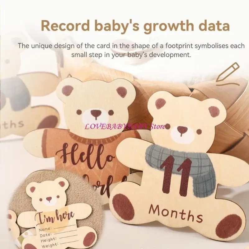 7Pcs Adorable Wooden Bear Landmark Marking Board Cartoon Double-Sided Designs 4XBC