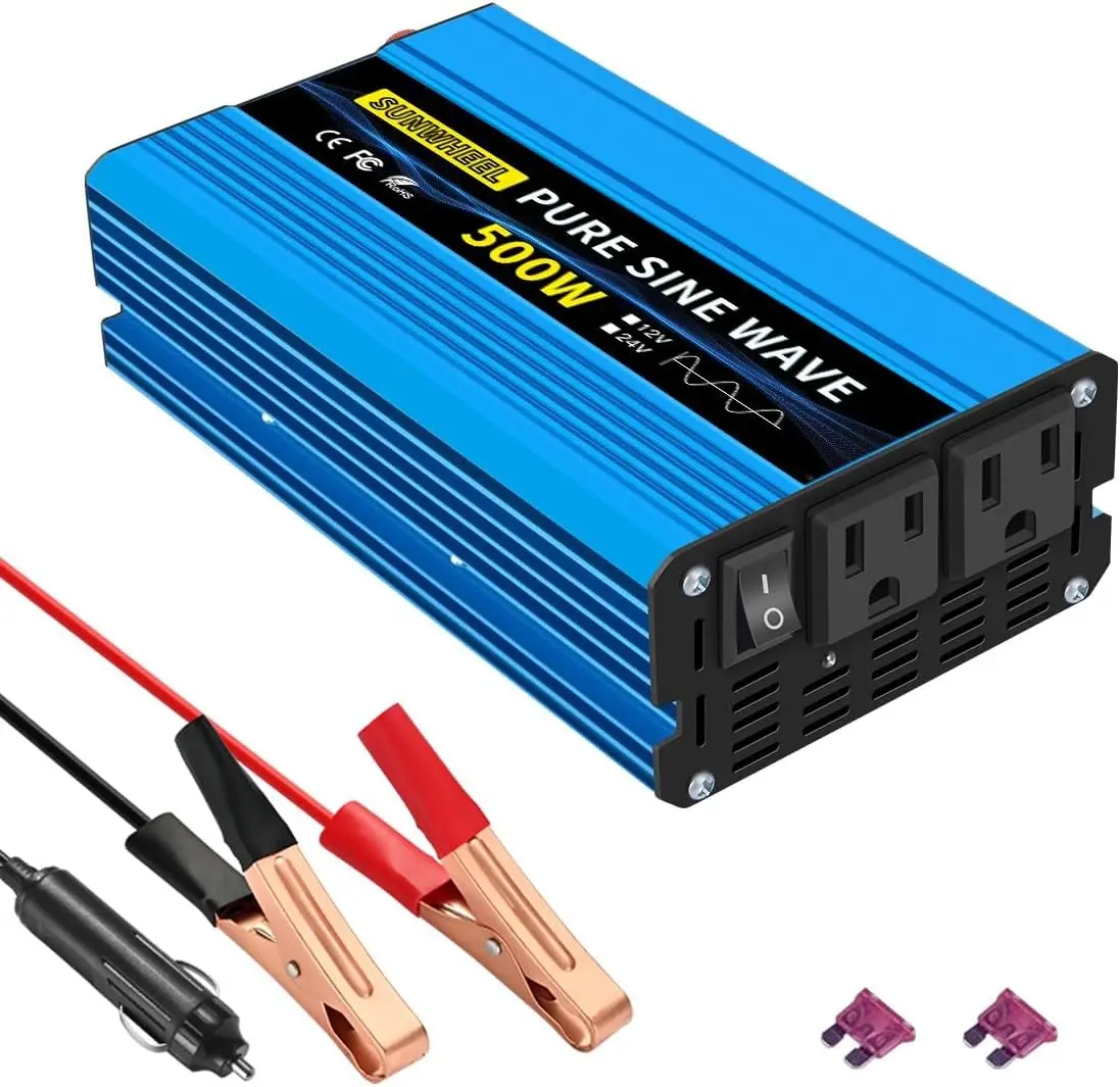 500 Watt Pure Sine Wave Power Inverter DC 12V to AC 110V 120V Peak Power 1000W Car Plug Adapter Outlet Converter