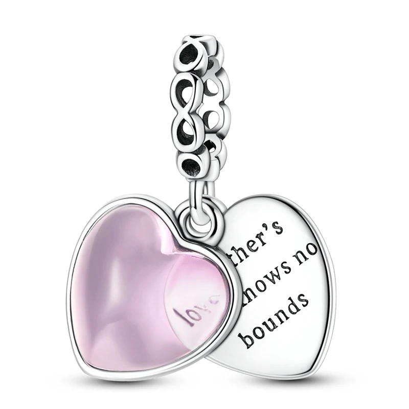 

925 Sterling Silver Heart Charms Bead Mother Love Pink Gemstone Dangle Fit Original Bracelet DIY Women Jewelry Gift