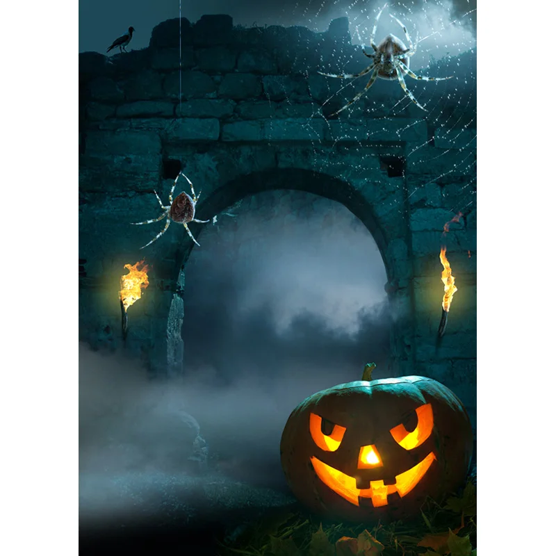 Sfondo di Halloween Lapide Castello Zucca Luna Ritratto di bambino Sfondo fotografico per oggetti di scena in studio fotografico 1911 CXZM-79