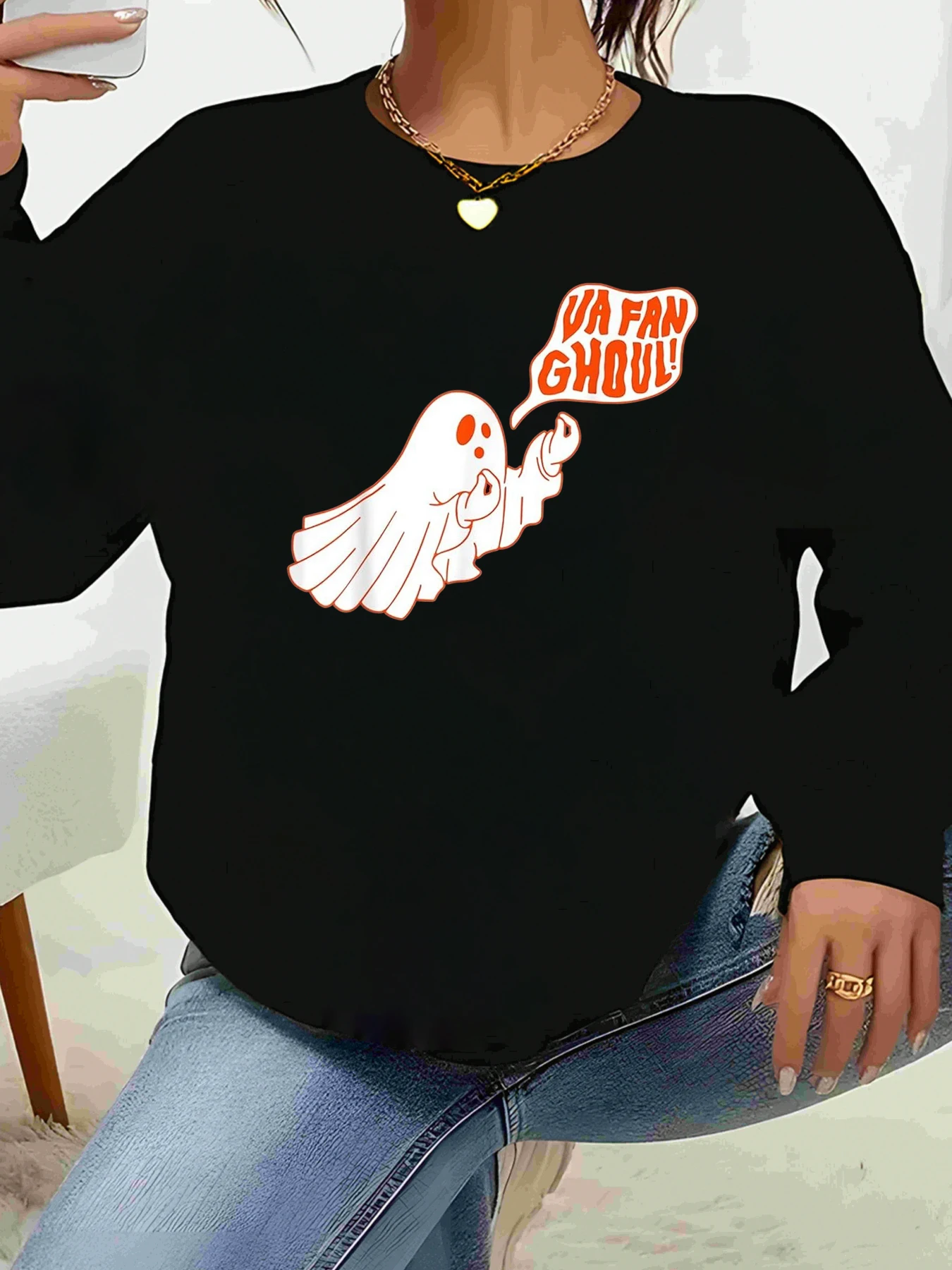 

Ghost Va Fan Ghoul с принтом Хэллоуин Толстовка с длинными рукавами Повседневная одежда для женщин