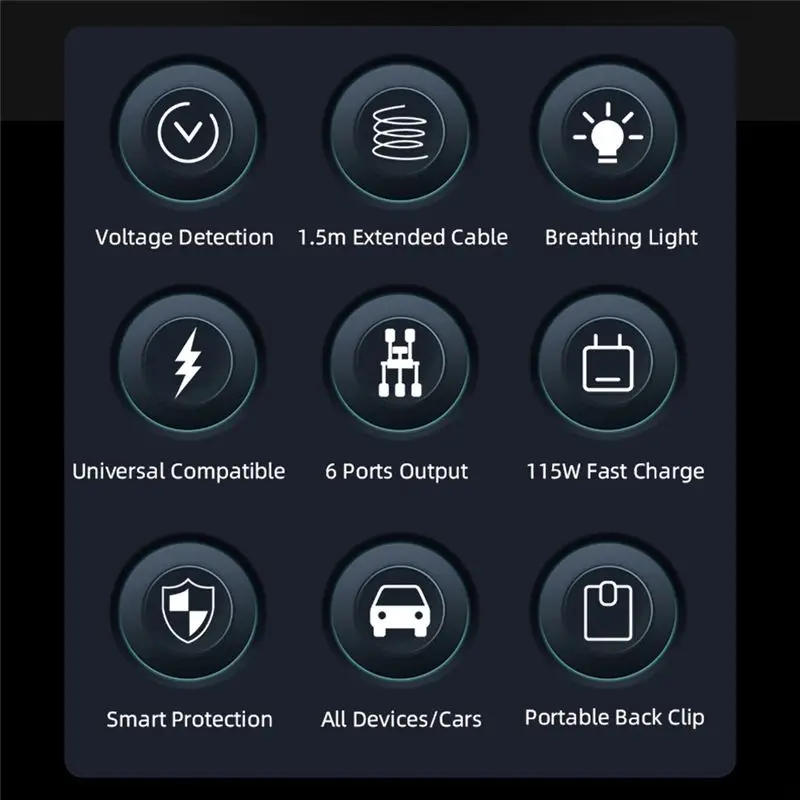 AB98-Voltage Display 6-Port Car Adapter Multiport Phone PD+ QC3.0 USB+ Type C view 5