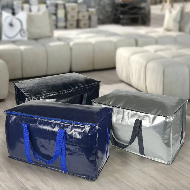 Large Foldable Woven Moving Bag Heavy Duty Waterproof Moisture Proof Dust Resistant Packing Tote for Clothes Quilt