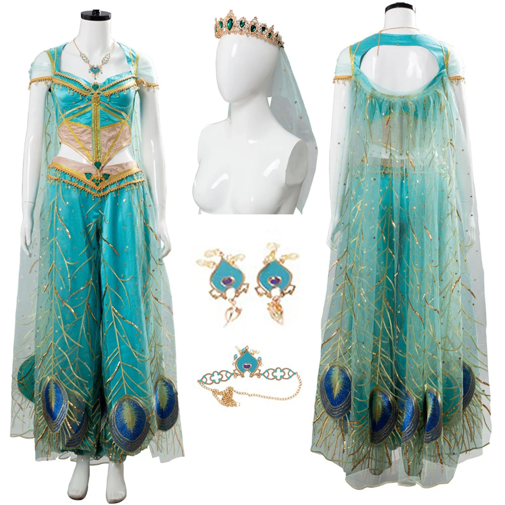 Princess Peacock Women Cosplay Cape Earring Halloween Carnival Party Clothes For Role Play Fancy Dress Up Adult Costume