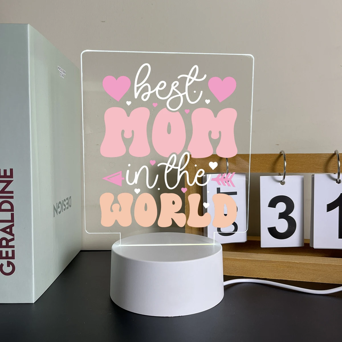 For the Best Mom 3D Acrylic LED Light Family Night Light Table Party Birthday Mother\'s Day Gift Decoration Bedside Lamp