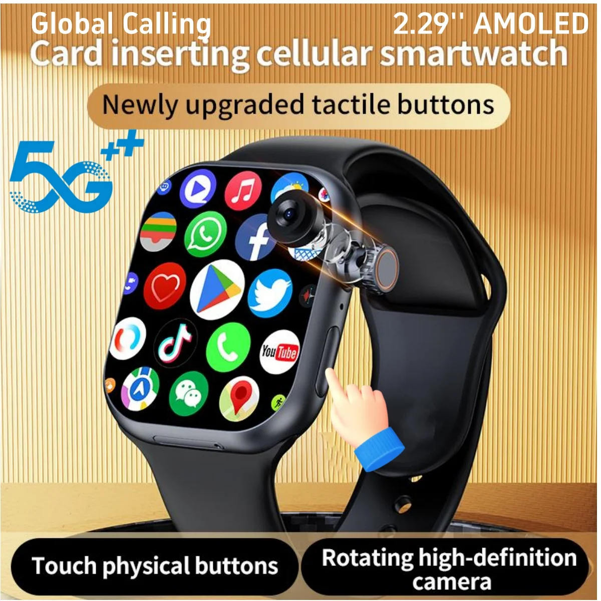 Goldenspike S36 Smart Watch 5G Android 10.0 Smartwatch With 2.29inch Amoled 1800mAH 180° Rotary Camera GPS WIFI Touch encoder