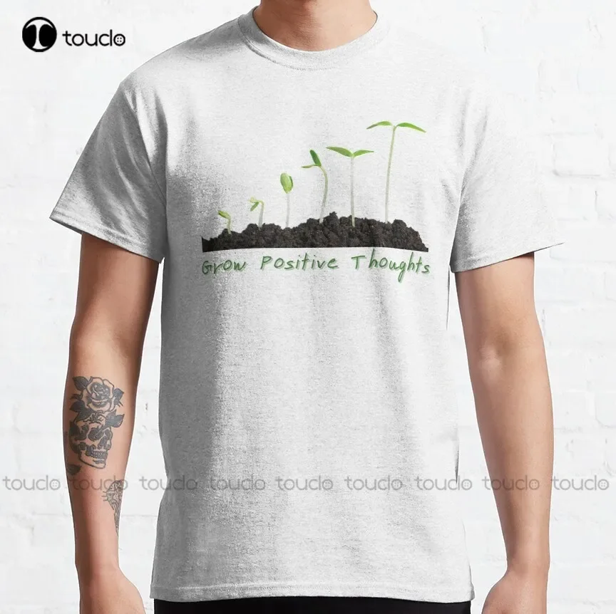Grow Positive Thoughts  Classic T-Shirt Red Shirts Tee T Shirts Custom Unisex Tee Digital Printing Breathable Cotton Hip Hop
