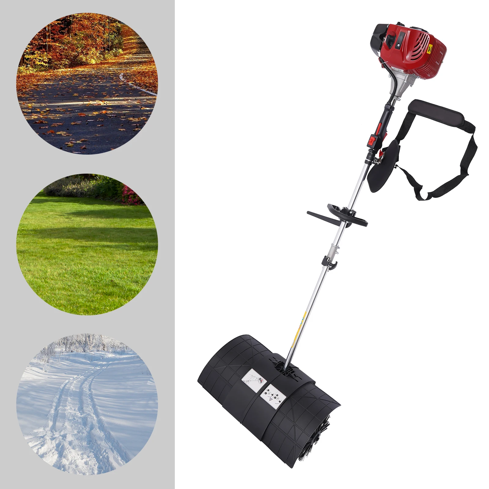 Gas Power Sweeping Broom with 2.3HP Engine, 20.47in Wide Brush, Double-Layer Air Filter, Low Noise, and Portable Design for